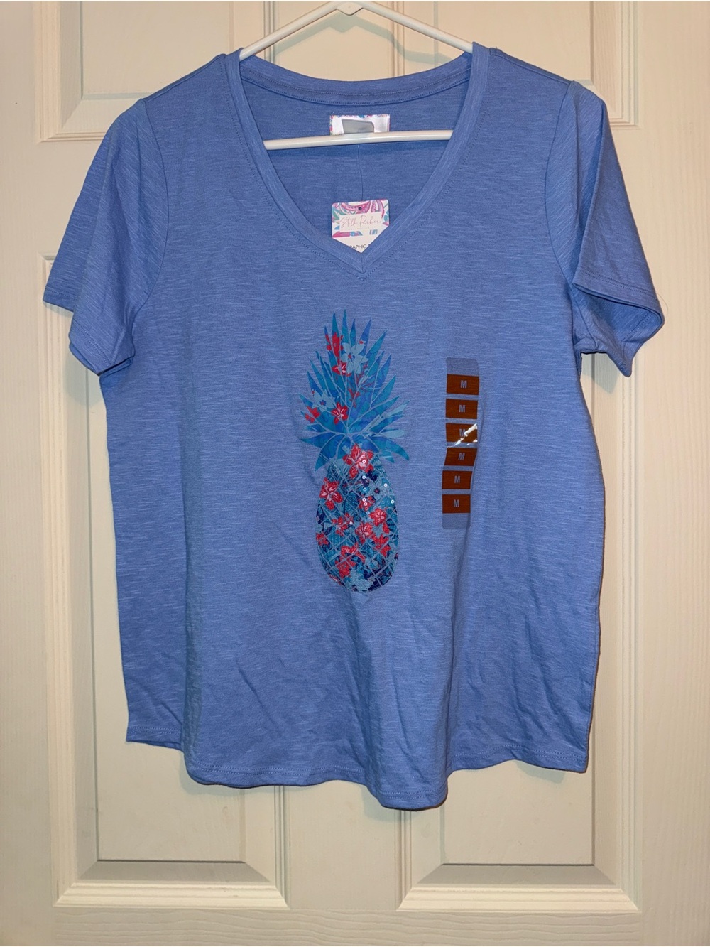 Tropical Pineapple V-Neck Tee - Blue
